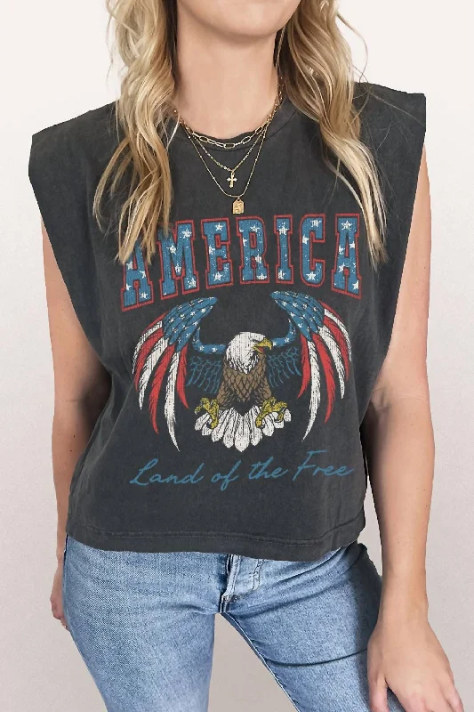 Land Of The Free Eagle Muscle Tee In Black