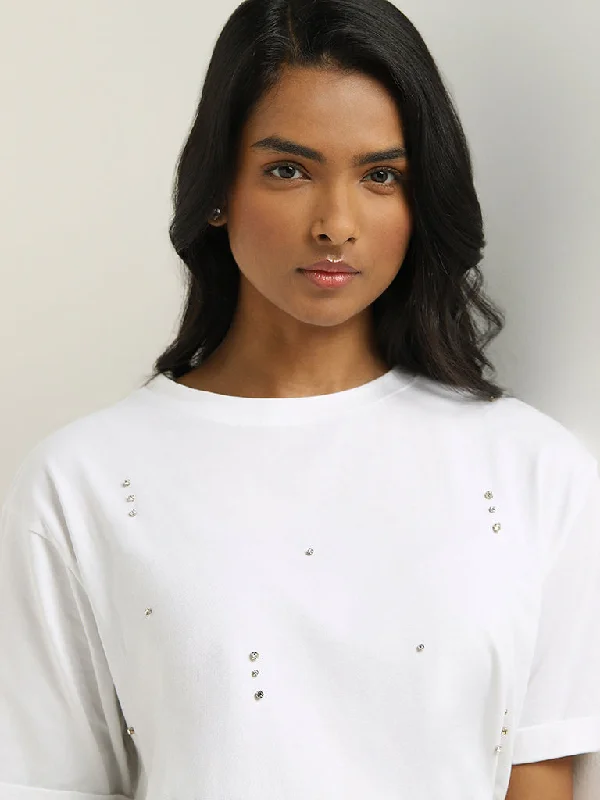 LOV White Embellished Cotton T-Shirt