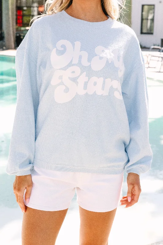 Oh My Stars Light Blue Graphic Corded Sweatshirt