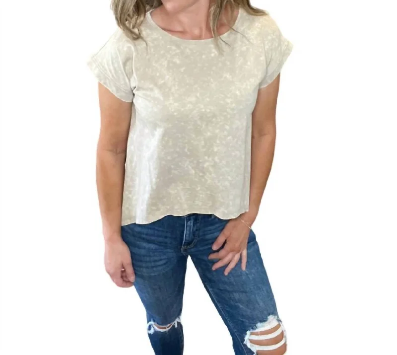 Prairie Washed Dolman Sleeve Semi Shark Bite Top In Stone