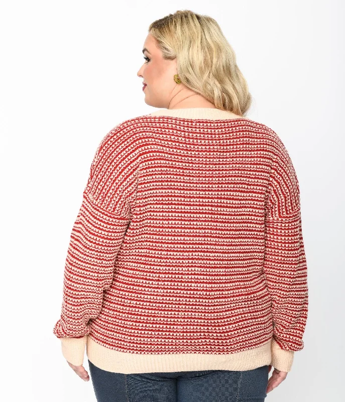 Red & Light Pink Striped Holiday Sweater