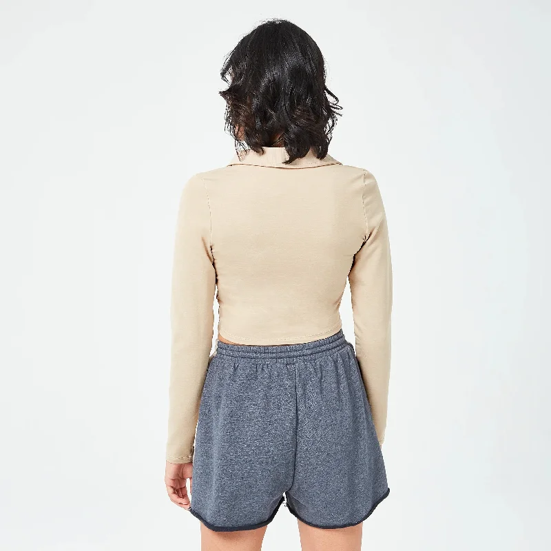 Retrograde Notched Crop Top - Cobblestone Marl