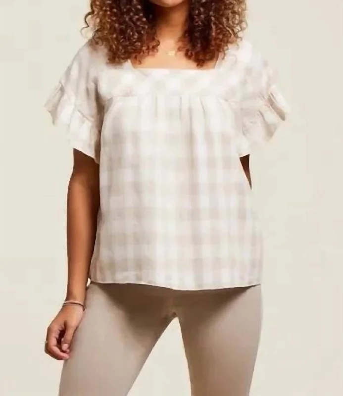 Ruffle Sleeve Blouse With Back Tie Detail-Flax