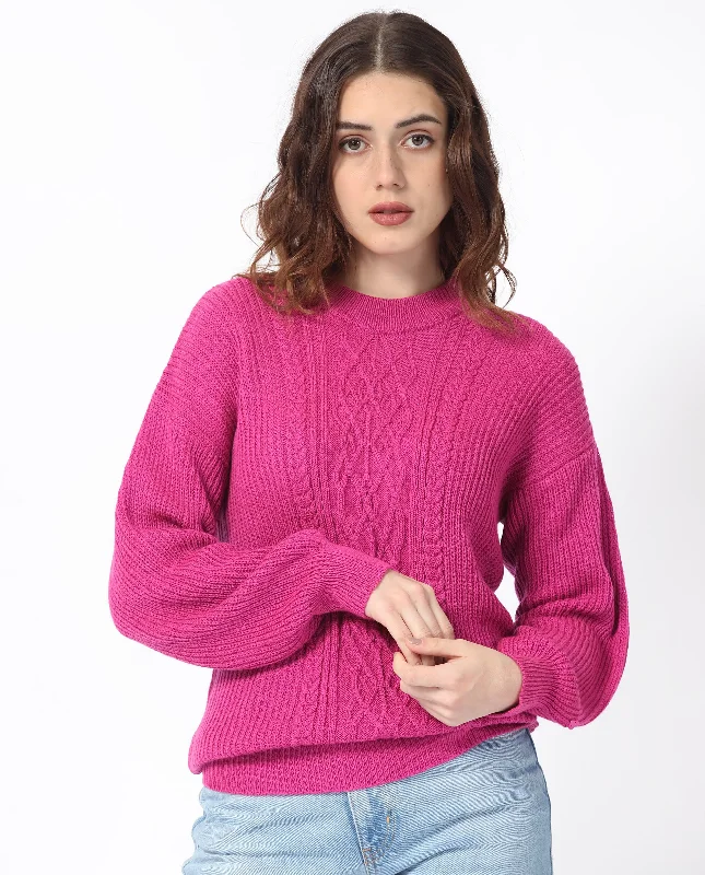 Rareism Women'S Schitt Flouroscent Pink Acrylic Fabric Full Sleeves Relaxed Fit Solid High Neck Sweater