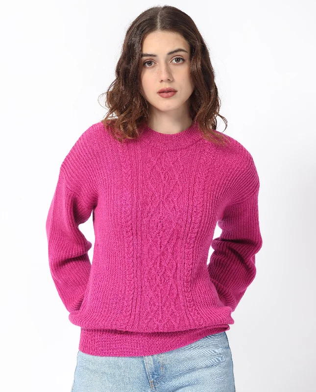 Rareism Women'S Schitt Flouroscent Pink Acrylic Fabric Full Sleeves Relaxed Fit Solid High Neck Sweater