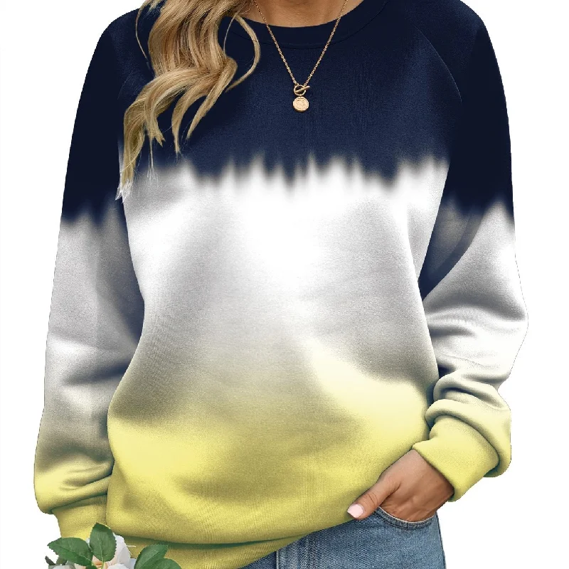 Sixsr Plus Size Casual Sweatshirt, Women's Plus Colorblock Ombre Print Long Sleeve Round Neck Slight Stretch Pullover Sweatshirt