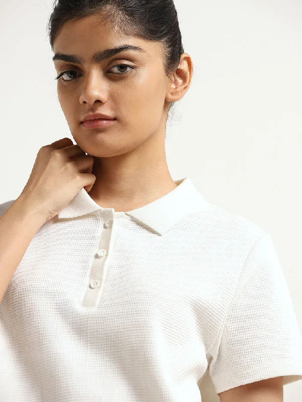 Studiofit White Cotton Collared T-Shirt