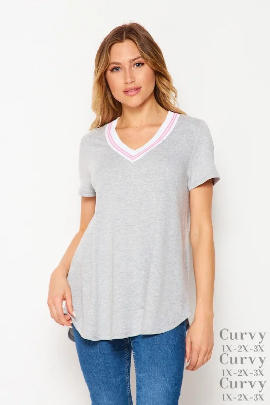 T11525FTHG V-Neck Short Sleeve Top