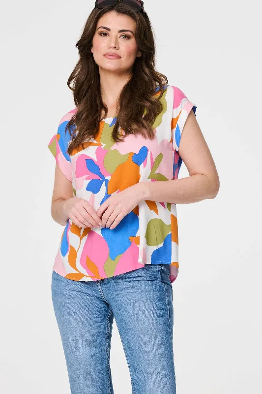 Printed Turn-Up Short Sleeve Top