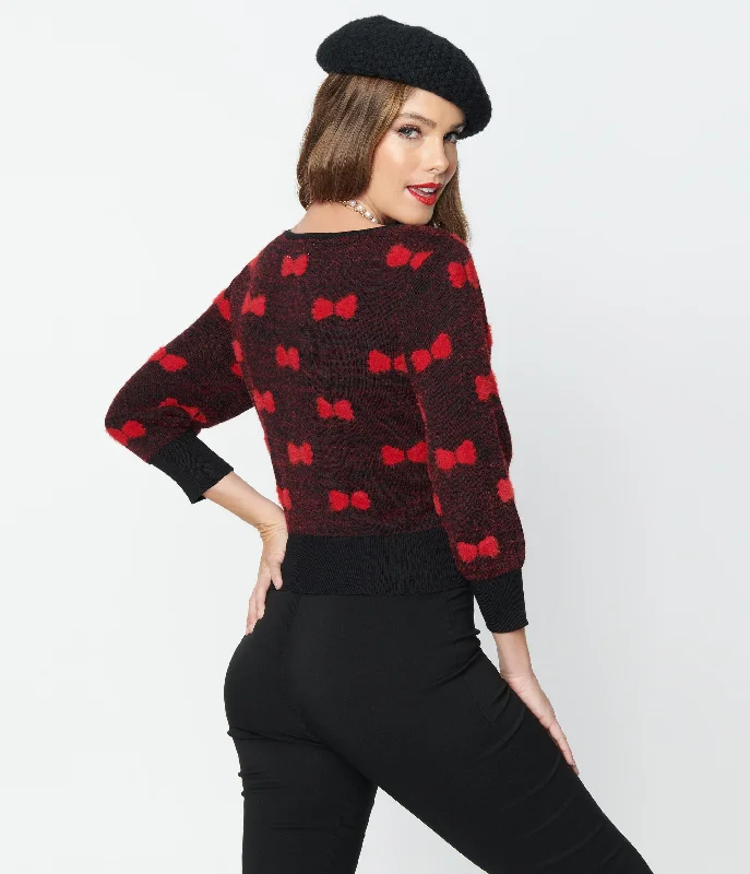 Unique Vintage Black & Red Bows Dandy Cardigan