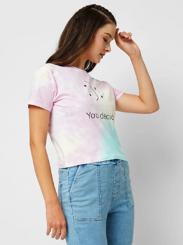 Women Multi Tie & Dye Printed Crop T-Shirt