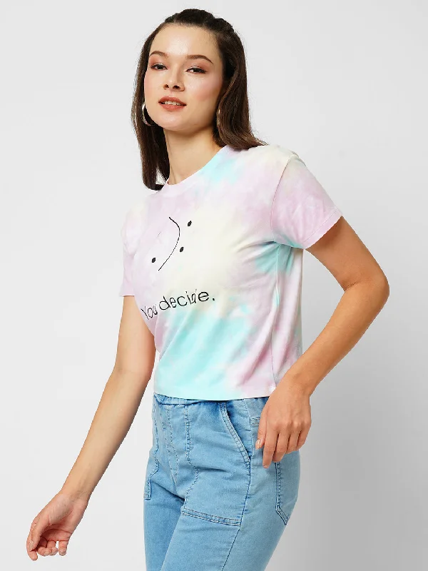 Women Multi Tie & Dye Printed Crop T-Shirt