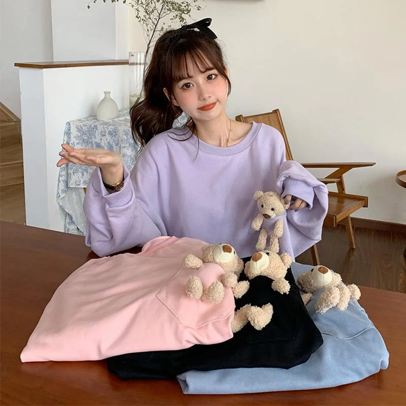 Women's Casual Long Sweaters With Little Bear Doll 