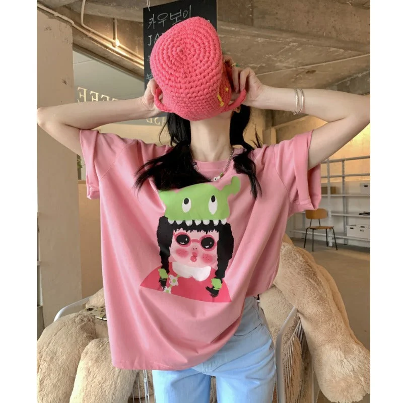 Women's Cute Girl Casual Pink Tee