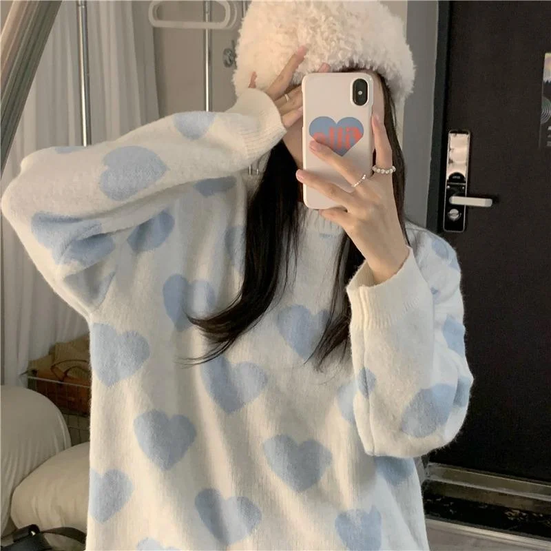 Women's Kawaii Heart Knitted Loose Sweater