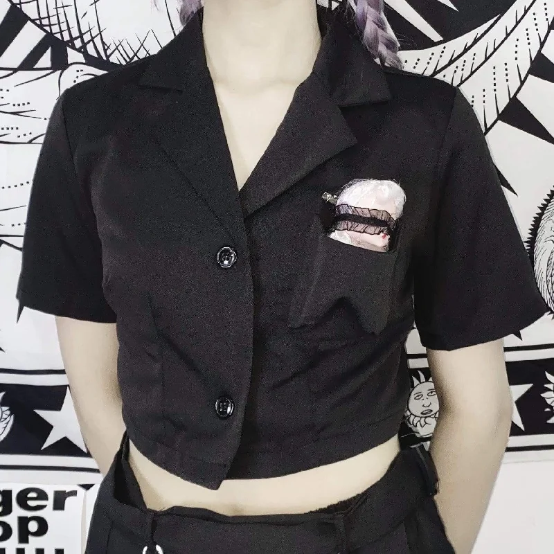 Women's Kawaii JK Single-breasted Short Black Vests