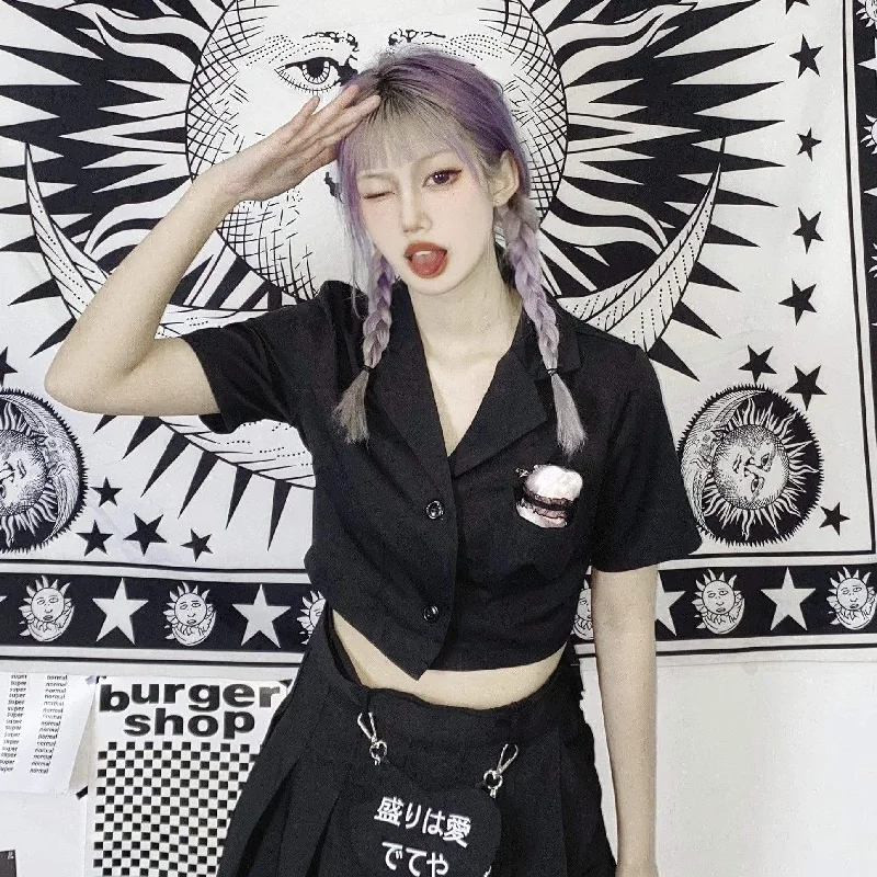 Women's Kawaii JK Single-breasted Short Black Vests