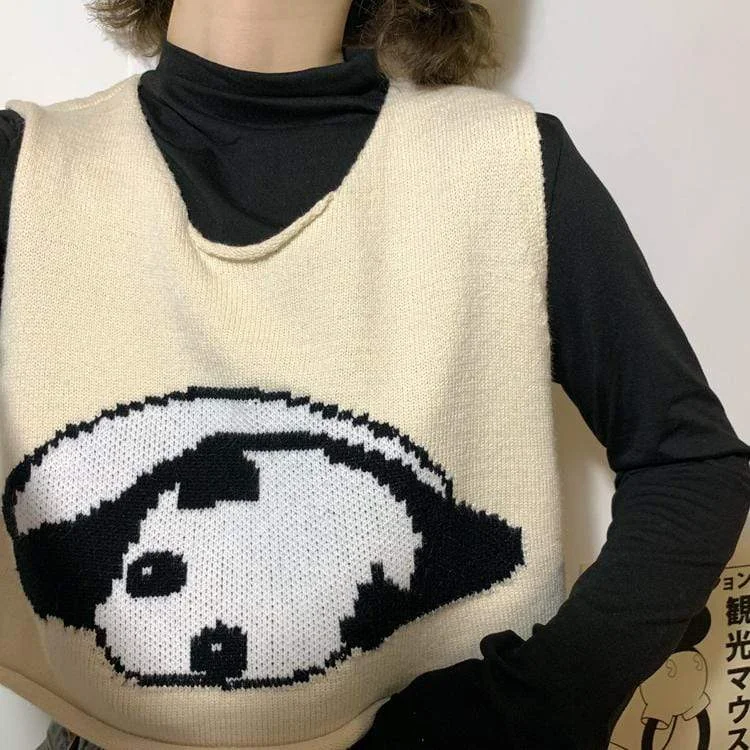 Women's Kawaii Panda Pure Color Short Knitted Vests