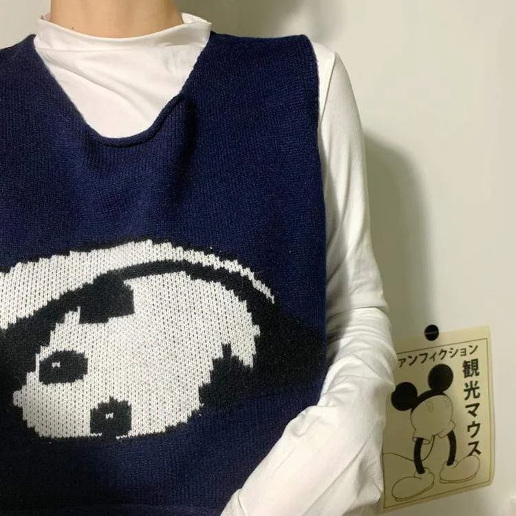 Women's Kawaii Panda Pure Color Short Knitted Vests