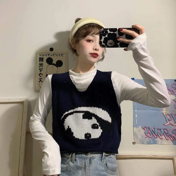 Women's Kawaii Panda Pure Color Short Knitted Vests