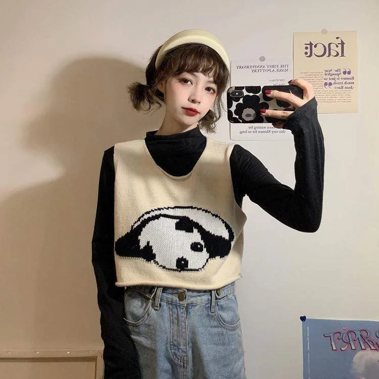 Women's Kawaii Panda Pure Color Short Knitted Vests