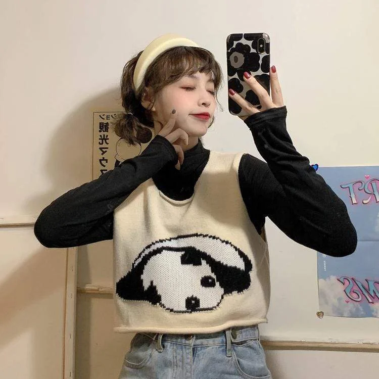 Women's Kawaii Panda Pure Color Short Knitted Vests