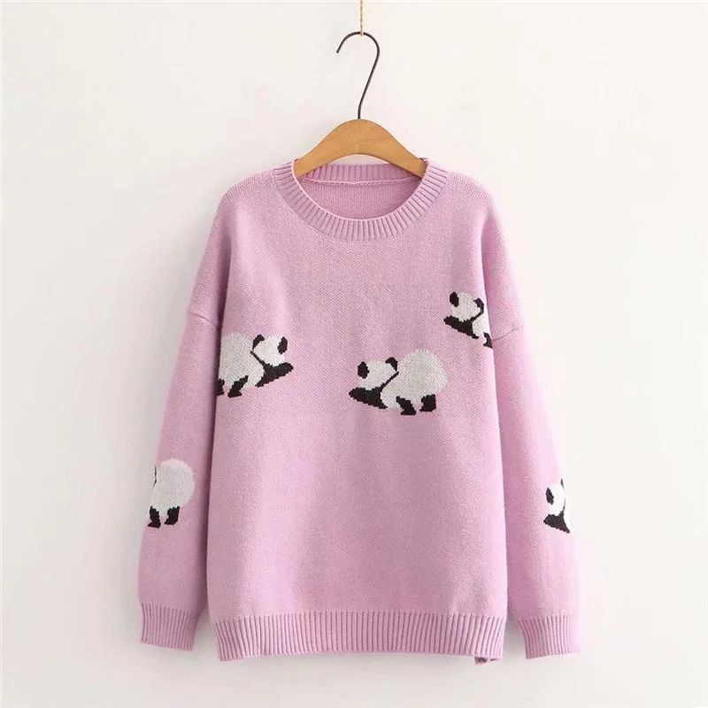 Women's Kawaii Pandas Pure Color Loose Sweaters