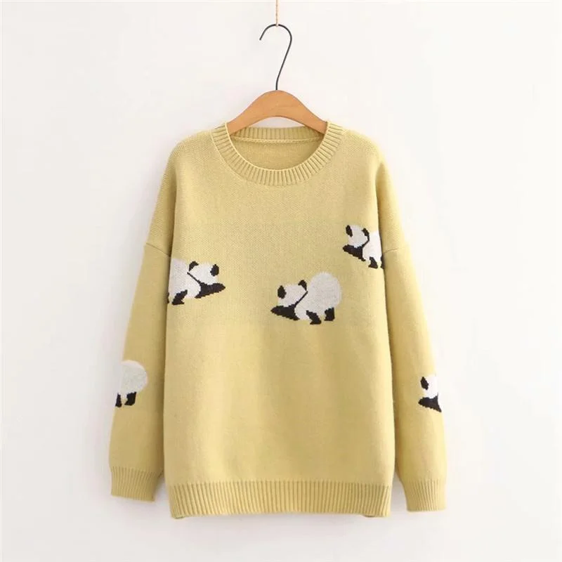 Women's Kawaii Pandas Pure Color Loose Sweaters